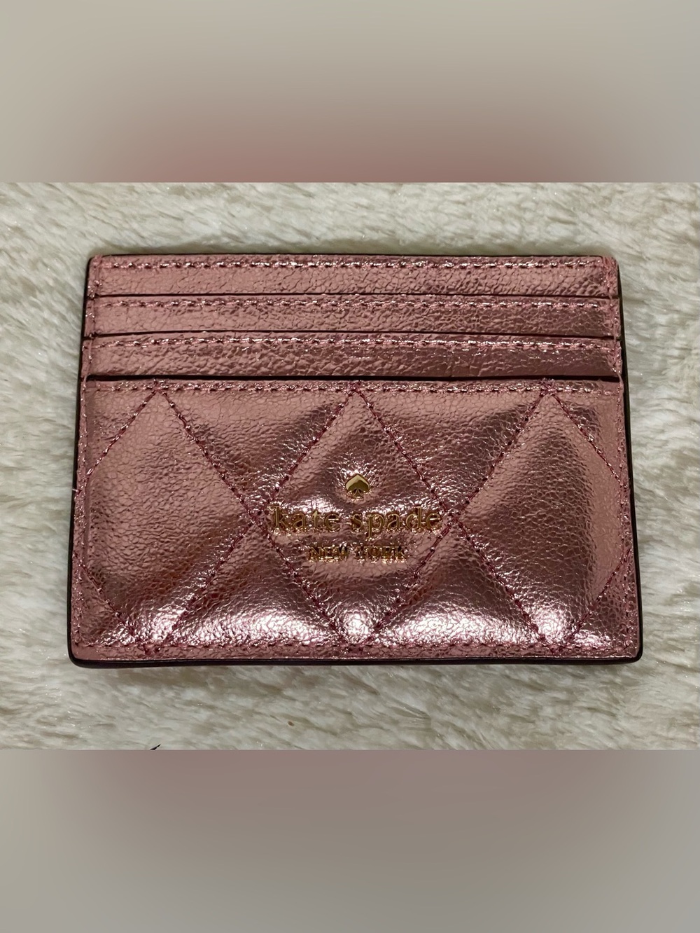 kate spade Metallic Rose Pink Quilted Card Holder